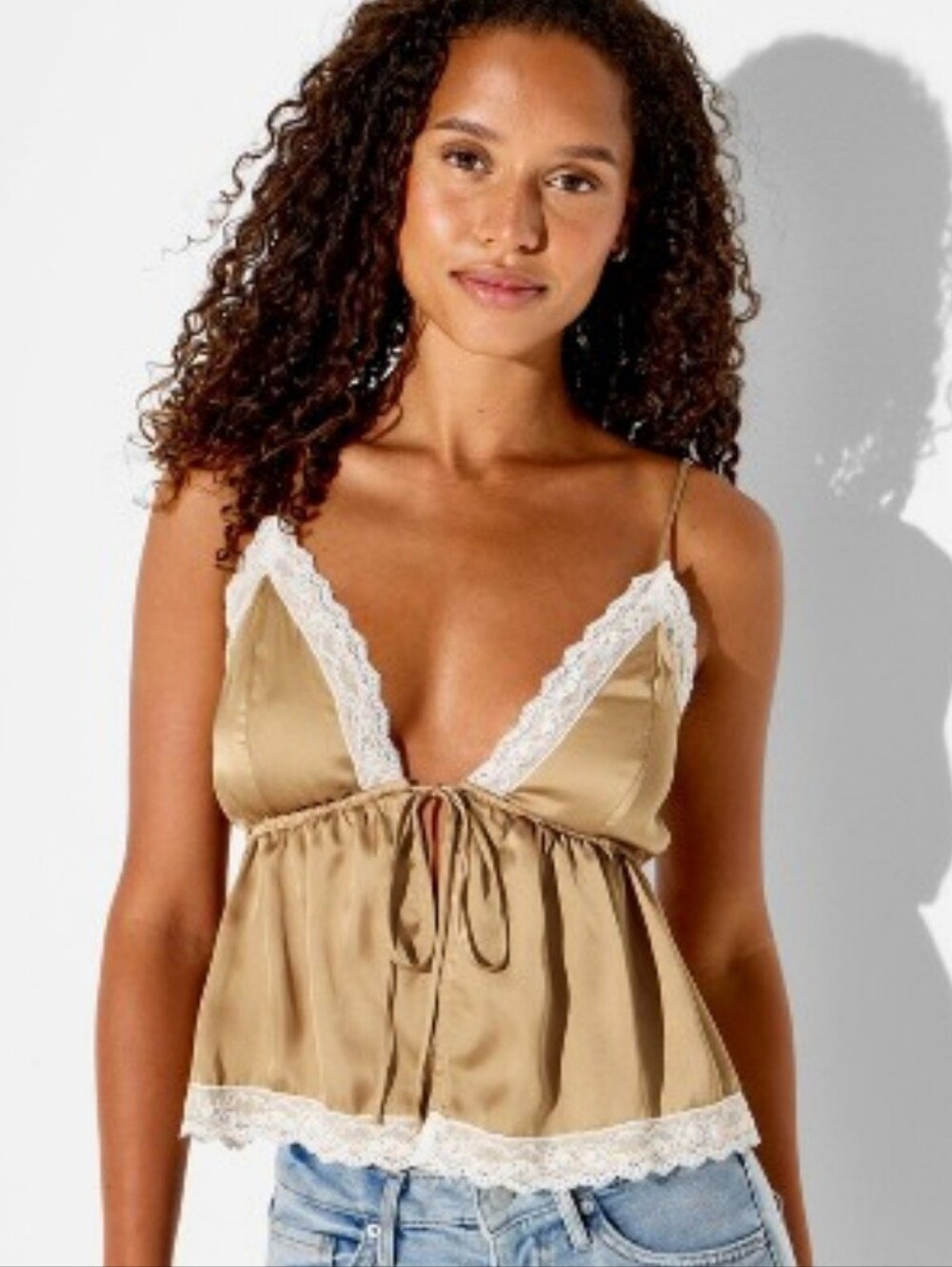 Women's Flyaway Lace Trim Cami - Wild Fable Tan L